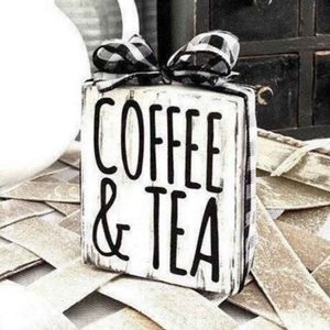 5"x5" Black and White Buffalo Plaid Wooden Coffee and Tea Decorative Accent. New